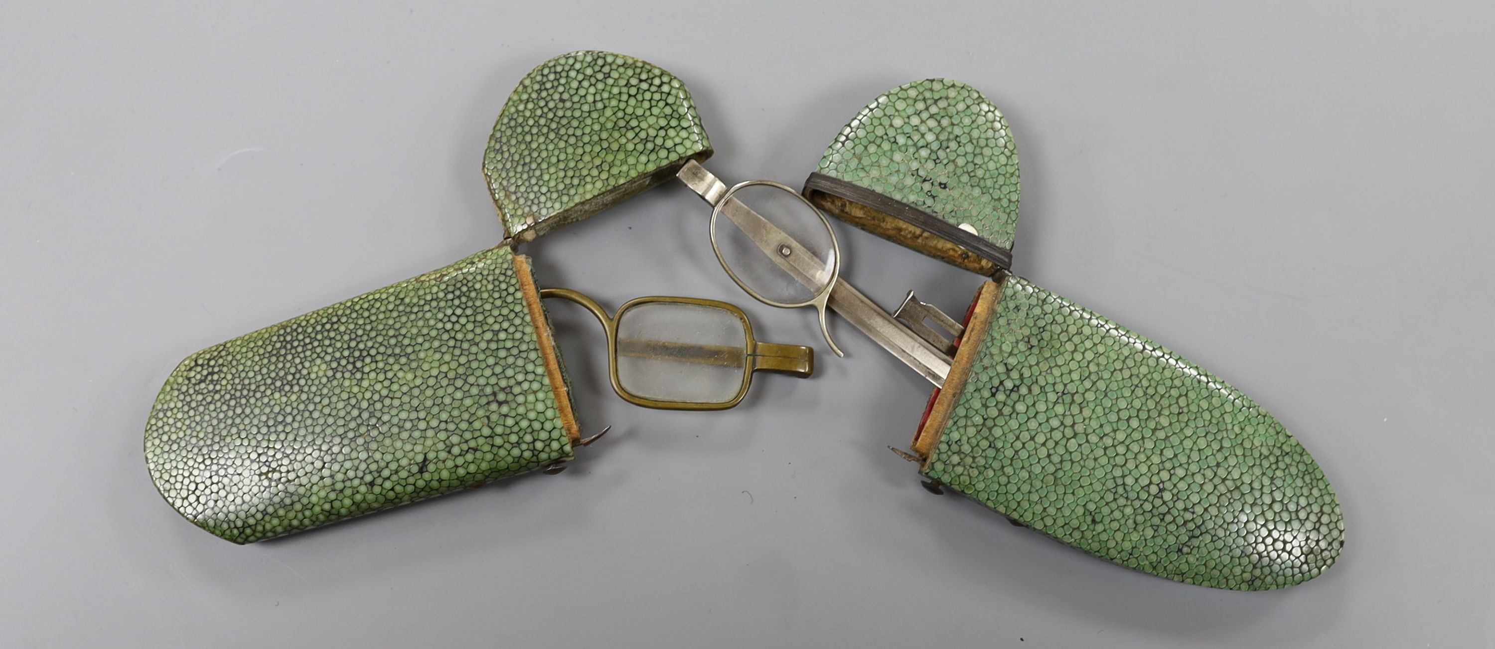 Two Victorian shagreen spectacles cases